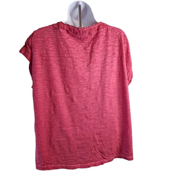 Chicos Pink Lace Trim Cotton Top Womens Size 2 Large - Picture 2 of 7